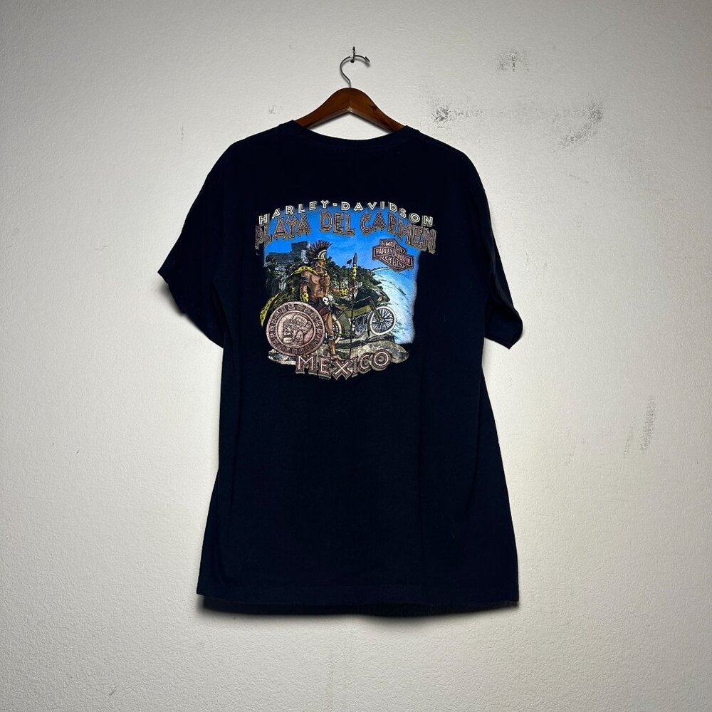 Harley Davidson Men XL Shirt Cancun Playa Del Carmen Tribal Graphic T Black Bike - Picture 2 of 13